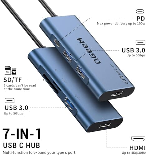 Elevate Your Connectivity Game with the QGee M 7-in-1 USB C Hub – Ultimate 4 K HDMI Adapter for Mac Book, i Phone 15/16, i Pad Pro Max & Chromebook – 100 W Power Delivery, High-Speed USB 3.0 Ports & Integrated Card Reader in Sleek Grey for Superior Performance and Unmatched Versatility