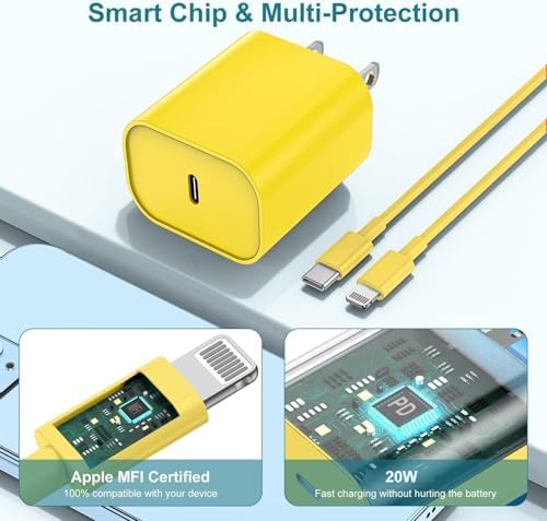 MFi Certified 20 W USB-C to Lightning Fast Charger for i Phone 14/13/12 – 6 FT Durable Cable & Power Delivery Block in Stylish Blue – Ultimate Solution for Rapid Charging of All Apple Devices Including i Pad Pro, XS, XR, 8 Plus – Optimized for Reliability and Speed