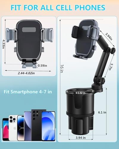 Versatile 2-in-1 Adjustable Cup Phone Holder for Cars – Secure Universal Mount for Large Smartphones and Drink Bottles, Engineered for No-Shake Stability During Hands-Free Driving in Trucks and SUVs, Optimal Compatibility for All Mobile Devices