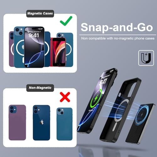 Magnetic Wireless Power Bank for Samsung Galaxy & i Phone – 5000 m Ah Portable Charger with 20 W USB-C Fast Charging for Seamless Device Compatibility, Ideal for On-the-Go Tech Enthusiasts and Professionals