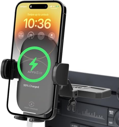 APPS2 Enhanced CD Slot Car Phone Mount with 15 W Wireless Charging – Effortless One-Hand Operation & Hands-Free Design for i Phone 11 to 16 Pro Max – Sturdy, Secure Installation for Safe Driving and Seamless Navigation
