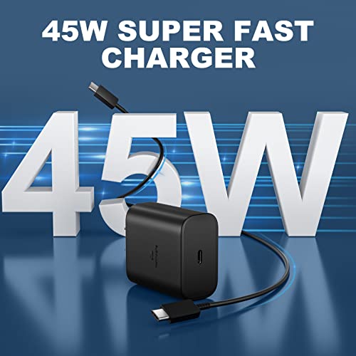 Ultra-Fast 45 W Samsung USB-C Wall Charger with 6.6 FT Cable – Optimal Charging Solution for Galaxy S25 Ultra, S24, S23, S22, Note 10/20 & Tab S8/S7 – Compact Design with Advanced Safety Features for Rapid Device Power-Up