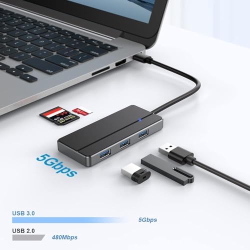 Ultra-Slim 4-Port USB 3.0 Hub – High-Speed Data Transfer Up to 5 Gbps | Compact USB Splitter for PC, Laptop, Chromebook, PS4 & Xbox | LED Indicator, Enhanced Compatibility | Perfect for Multitasking on the Go