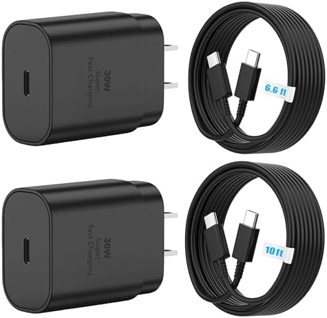 30 W Ultra-Fast USB-C Dual Pack Charger for i Phone 15 & 16 – Includes 6.6 ft & 10 ft Cables – Versatile Compatibility with i Pad Pro and Galaxy S Series – Perfect for Active Lifestyles and Quick Power Solutions