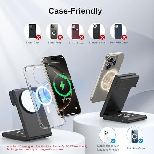 Ultimate 3-in-1 Magnetic Wireless Charging Station – High-Speed 20 W Foldable Charger for i Phone 12-16 Series, Apple Watch 10/Ultra 2, and Air Pods 4 – Portable Travel-Friendly Design with Adapter for Seamless Power Solutions