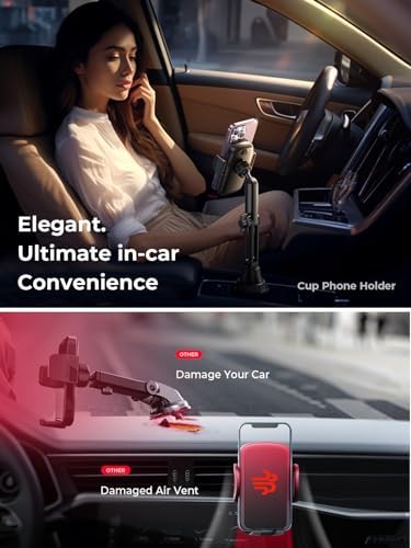 LISEN Adjustable Cup Phone Holder for Cars – 360° Long Neck Mount for Hands-Free Driving in SUVs, Trucks, and Golf Carts – Secure Fit for 4-7″ Smartphones Including i Phone, Samsung, and Google – Maximize Stability and Safety for Effortless Navigation and Communication