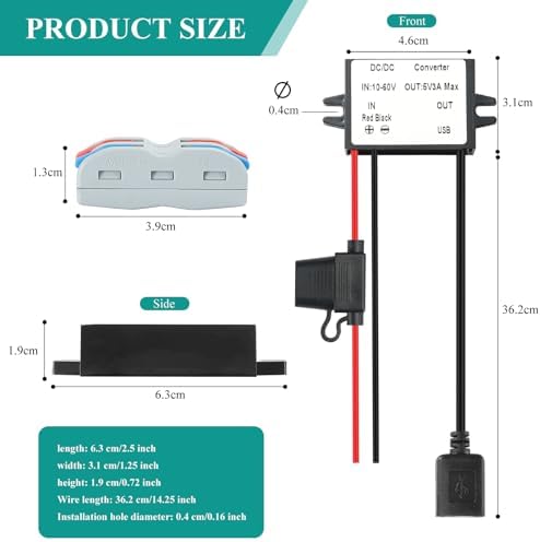 High-Efficiency Waterproof Dual USB DC/DC Adapter – 12/24 V to 5 V Converter with 3 A Output, Integrated Safety Fuse, and Compact Design for Reliable Vehicle Power Solutions and Outdoor Charging Needs
