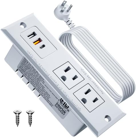 DOACE Recessed Power Strip – 18 W USB-C Fast Charging Station with 2 AC Outlets & 3 USB Ports, 6 ft Cord, 45° Flat Plug – Space-Saving Design for Conference Rooms & Furniture Side Tables, Effortless Device Connectivity and Enhanced Workspace Organization