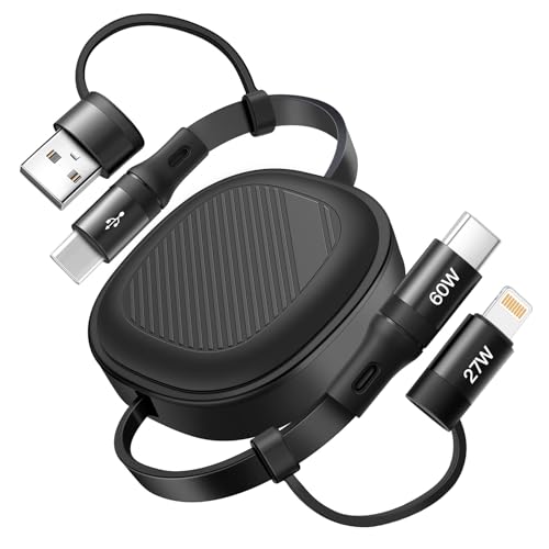 Ultimate 5-in-1 Retractable Charging Cable – Fast 60 W Multi-Device Charger for i Phone, i Pad, Samsung & Mac Book – Tangle-Free USB A/C to C/Lightning Cord for Effortless Power and Versatile Compatibility