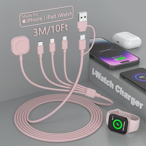 Ultimate 6-in-1 Travel USB C Charging Cable for Apple Devices – Fast Charge i Watch, i Phone, and i Pad with Versatile 3 M Type C & USB A Adapter Combo for Series 8, 7, 6, 5, 4, 3, 2, SE – Lightweight, Durable, and Perfect for On-the-Go Charging
