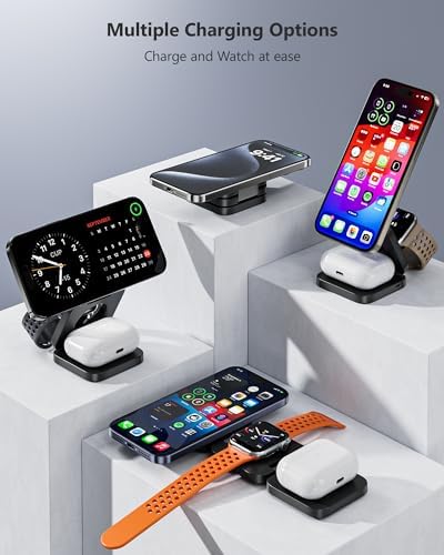 Antank 3-in-1 Magnetic Wireless Charging Station for Apple Devices – Compact Foldable Charger for i Phone 16/15/14/13/12, Air Pods Pro/2/3, and Apple Watch Series Ultra/SE/9/8/7/6/5/4/3/2/1 – Fast Charging, Enhanced Compatibility, Ideal for Travel and Home Use