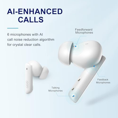 QCY HT05 Active Noise Cancelling Wireless Earbuds – Bluetooth 5.2 Headphones with 30-Hour Playtime, AI-Enhanced Call Clarity, 6 Mics, Anti-Wind Noise, and Customizable EQ App for Tailored Sound Experience