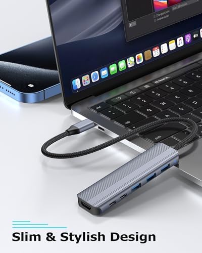 Maximize Your Mac Book’s Potential with Our Premium USB C Hub HDMI Multiport Adapter – 4 K Video Output, Lightning-Fast USB A & C Ports, 100 W Pass-Through Charging for On-the-Go Professionals – Compact, Durable Design for Seamless Connectivity and Enhanced Productivity