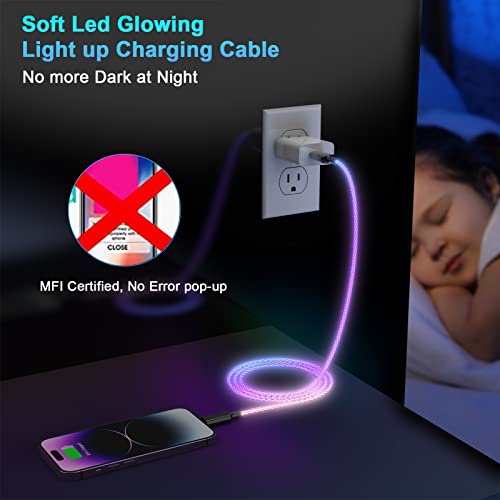Transform Your Charging Routine with the RGB LED Light Up i Phone Lightning Charger Cable – 27 W Fast Charging Cord for i Phone 14, 13, 12, Pro, 11, and 8 – 3 FT USB to Lightning Cable with Eye-Catching Glow and Apple MFi Certification for Enhanced Durability and Speed
