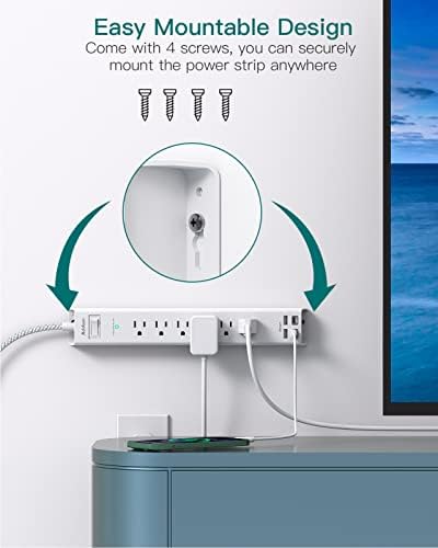 Ultimate Power Strip Surge Protector with Dual USB-C Ports – 6 Outlet Multi-Plug Extension Cord for Efficient Charging in Home, Office, or Dorm – Flat Plug Design with 5 ft Cord and 900 J Surge Defense for Enhanced Device Safety