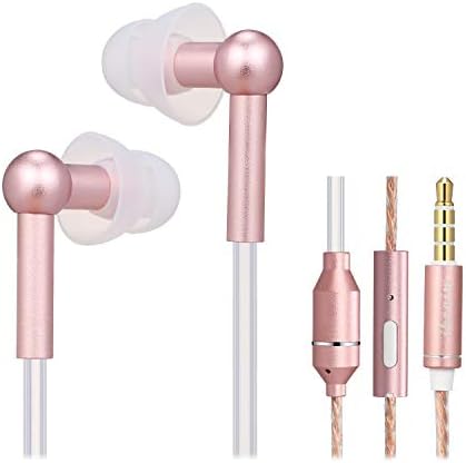 Docooler EMF-Free Air Tube Earbud Headphones – Stylish Rose Gold In-Ear Stereo Earphones with Microphone, Volume Control & Broad Smart Device Compatibility for Enhanced Sound Quality and Health Safety