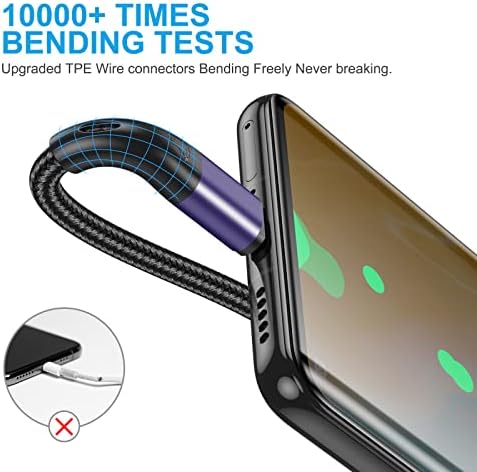 Premium 10 FT USB Type C Cables – Fast Charging 3 A, 3-Pack Nylon Braided Quick Charger Cords for Samsung Galaxy S21/S20/S10/S9/S8 Plus, Note 20/10/9/8, LG V50/V40/G8 – Durable & Tangle-Resistant Blue Charging Solution for Maximum Efficiency