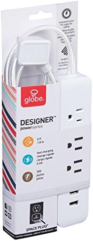 Globe Electric Designer Series 3-Outlet Power Strip in Chic Rose Finish – Stylish Surge Protector with Enhanced Compatibility and Fast Charging for Modern Homes and Offices