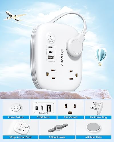 Ultimate Travel Power Strip with Fast Charging USB-C, 3 Spacious Outlets, and 2.6 FT Cord – Perfect for Hotels, Cruise Ships & On-the-Go Power Needs – Compact & Lightweight Design for Effortless Portability and Enhanced Device Compatibility