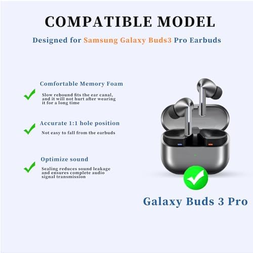 Transform Your Sound Experience with Custom Memory Foam Earbud Tips for Samsung Galaxy Buds3 Pro (2024) – Enhanced Noise Isolation, Luxurious Comfort, and Secure Fit (3 Pairs) – Perfect for Music Lovers and Active Lifestyles