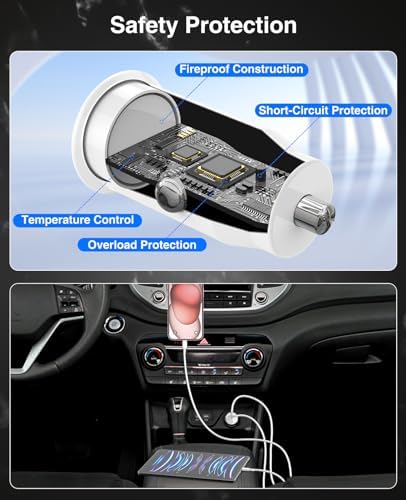 Ultimate 40 W Dual USB-C Car Charger for i Phone 16/15 & i Pad Pro – MFi Certified Fast Charging Adapter with 6 FT USB-C Cable for Galaxy S24/S23 – Premium Power Solution for On-the-Go Connectivity in Sleek White Finish