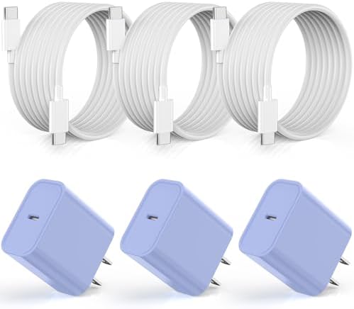 Boost Device Powering with the Apple i Phone 16/15 Fast Charge Essentials Set – MFi Certified 20 W USB-C Blocks & 6 FT Cables in Eye-Catching Purple for Unmatched Charging Speed – Ideal for i Phone 16/15 Series and i Pad with Advanced Durability and Flexibility