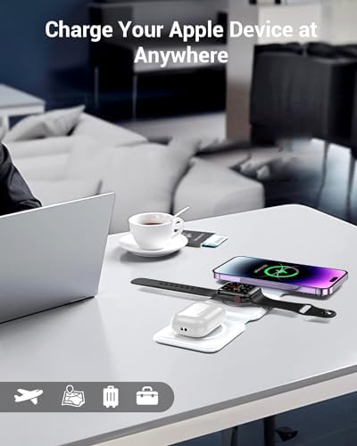 Ultimate 3-in-1 Magnetic Wireless Charging Station – Fast and Portable Mag-Safe Charger for i Phone 16/15/14/13/12 Series, Apple Watch & Air Pods with Adapter Included – Compact Design for Effortless Travel and Enhanced Device Compatibility