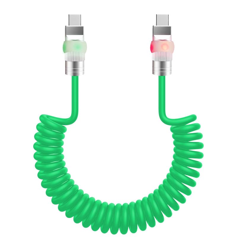 Neon Chubby USB-C Charging Cable – Coiled Design with Vibrant Gradient Illumination for Fast Charging and Maximum Flexibility – Durable, Tangle-Free Solution for Home and Travel Compatibility with USB-A Devices