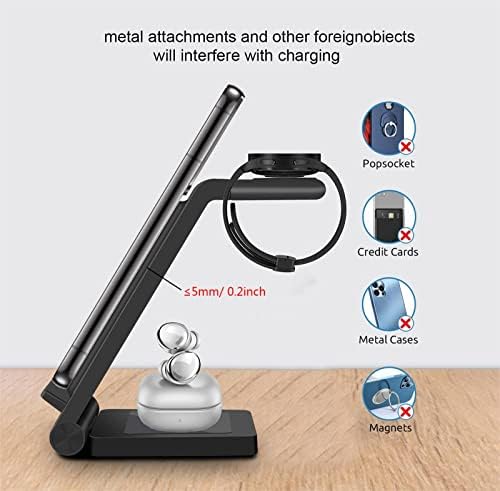 DINTNCCM 3-in-1 Fast Wireless Charging Station – Foldable Charger for Samsung Galaxy S24 Ultra, Galaxy Watch6, and Galaxy Buds – Sleek Black Design with Enhanced Safety Features for Home and Travel Use