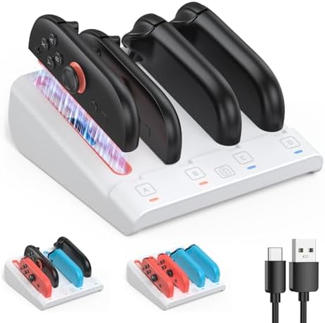 Kinwin Magnetic Charging Dock for Nintendo Switch: 4-in-1 Joy-Con Charger Station for Switch 2/1/OLED – Fast, Reliable Power for Your Controllers with Sleek Design and Enhanced Compatibility