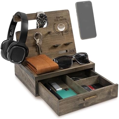 Nightstand Organizer- Rustic Bedside Organizer with Drawer for Cellphone, Watches, Headphone, Sunglasses, & Accessories- Makes an Ideal Gift for Dad or Son – Enhanced Compatibility and Speed
