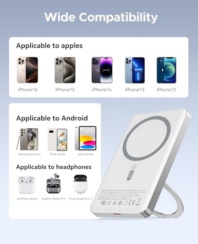 ORICO Kada5 Mag Safe 5000 m Ah Wireless Power Bank – Ultra-Slim Magnetic Charger with 360° Rotatable Stand & Type-C Cable – 20 W PD Fast Charging for i Phone 12-16 Series – Lightweight, All-Day Power Solution for On-the-Go Users