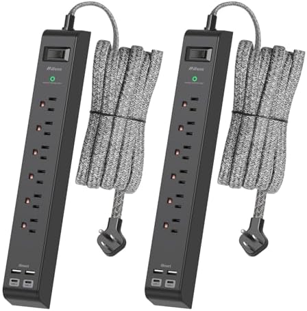 Maximize Your Power Access with 2 Pack 10 ft Surge Protector Power Strip – 6 Outlets & 4 Fast USB Charging Ports, Space-Saving Flat Plug Design, Overload Safety Features, Wall Mount Capability for Home, Office & Dorm Essentials