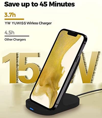 YW YUWISS 15 W Fast Wireless Charger Stand – Ultra-Compatible Charging Solution for i Phone 14/13/12 Series & Samsung Galaxy S22/S21/S20 – Vertical & Horizontal Design for Effortless Device Access, Enhanced Safety Features, Portable & Stylish Tech Accessory