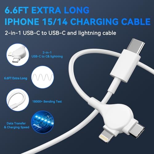 Upgrade Your Charging Game with the 20 W Dual Port USB-C Fast Wall Charger – Featuring a 6.6 FT 2-in-1 Cable for i Phone 15/14/Pro/Max & i Pad – Lightning-Fast Power Delivery for Multiple Devices at Home, Office, or Travel – Compact and Durable Design for Everyday Use