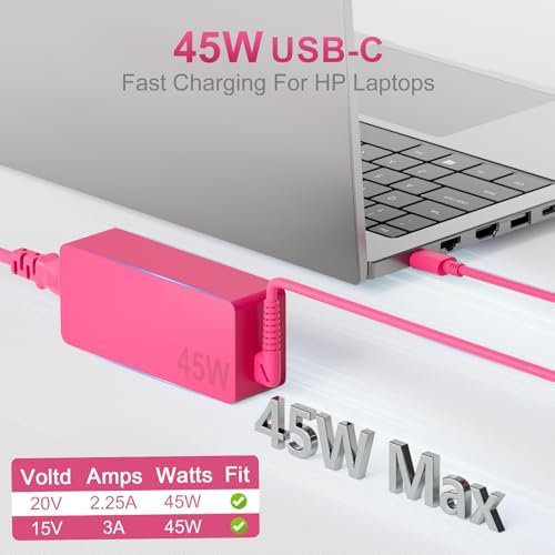 High-Efficiency 45 W USB-C Power Adapter for HP Chromebooks – Fast-Charging Compatibility for Elite, Spectre, and Envy Laptops – Universal Input 100-240 V – One-Year Satisfaction Guarantee – Perfect Replacement for Chromebook 11/14 Series and More