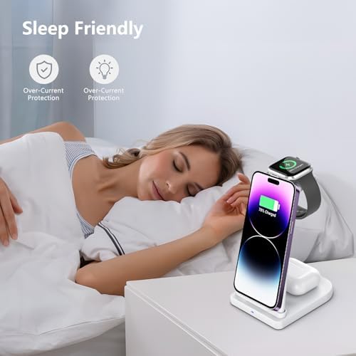 Revolutionary 3-in-1 Wireless Charging Station for Apple Devices – Ultra-Fast i Phone 16-11 Pro Max, Apple Watch, and Air Pods Dock – Sleek Design & Enhanced Safety Features for Effortless Power Management – Perfect Charging Solution for Modern Apple Enthusiasts (White)
