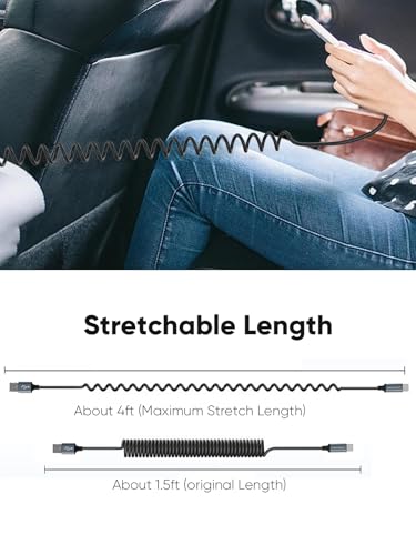 CableCreation Coiled USB C Cable 2Pack, Coiled USB A to USB C Cable for Car Type C Charger Cable for Carplay & Android Auto Compatible with iPhone 16,15, Samsung Galaxy S24 / S23, Pixel, Tablet – Enhanced Compatibility and Speed