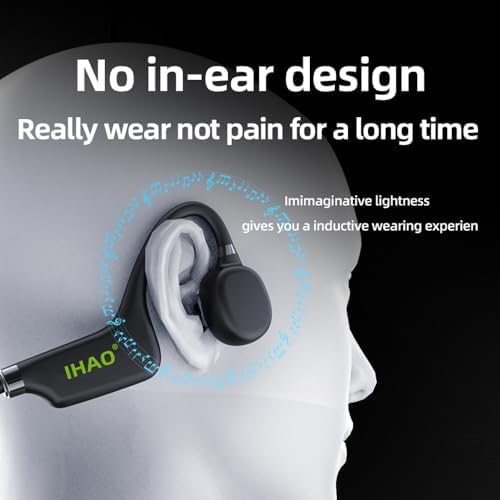 IHAO Ultra-Light Bone Conduction Bluetooth Headphones with Built-In MP3 Player – Open-Ear Ergonomic Earbuds for Active Lifestyles, Perfect for Cycling, Running, and Skiing – Sweat-Proof, Comfortable Fit with Exceptional Sound Clarity and Surround Awareness