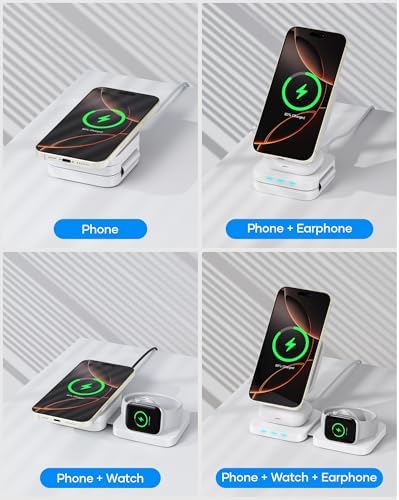Ultimate 3-in-1 Fast Wireless Charging Station for i Phone 12-16, Air Pods, & Apple Watch – Sleek Travel Charger for Effortless Power Management, Perfect Gift for Tech Enthusiasts – Compact Design in Elegant White for On-the-Go Convenience