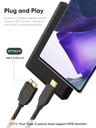 High-Speed 1 FT USB C to Micro B Cable – 10 Gbps Data Transfer for i Phone 15, Seagate & WD External Hard Drives – Durable Braided Design for Enhanced Connectivity & Reliability – Perfect Length for Travel & Desk Use – USB 3.1 Type C Compatible