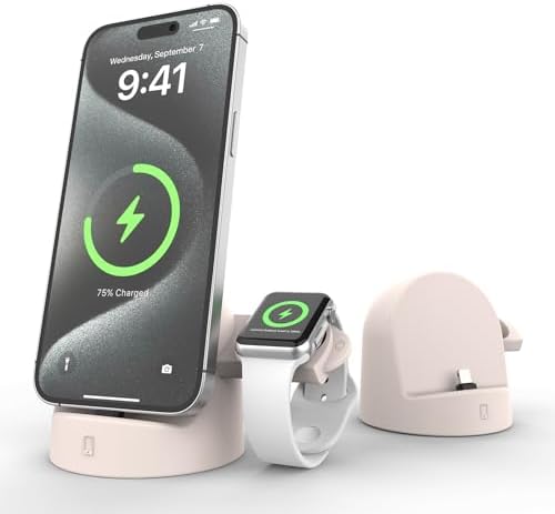 Dual Device Charging Dock for i Phone & Apple Watch – 15 W Fast Charging Station, Silicone Holder for i Phone 14/13/12/Pro/Mini/Pro Max & Apple Watch Series 9/8/7/6/5/4/3/2/SE/Ultra/Ultra2 (Sleek Black) – Ultimate Space-Saving Solution with Enhanced Stability and Quick Access