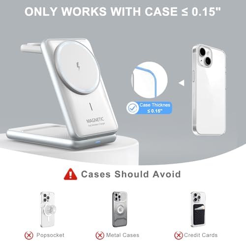 Ultimate 3-in-1 Magnetic Wireless Charging Station: Fast Travel Charger for i Phone 16, 15, 14 – Apple Watch Ultra/SE/9/8 – Air Pods Pro 4/3 – Compact Foldable Design with 18 W Adapter for Efficient Multi-Device Charging (White) – Enhanced Durability & Quick Charge Technology