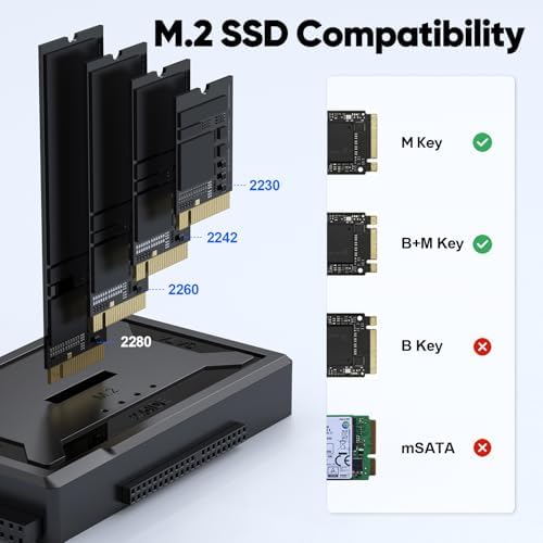 4-in-1 Hard Drive Reader Docking Station: Ultra-Fast 10 Gbps USB 3.2 M.2 SATA IDE Adapter, Effortless Data Retrieval for HDD/SSD & Blu-ray Drives – Compact, Plug-and-Play Design with 12 V Power Supply for Enhanced Compatibility and Performance