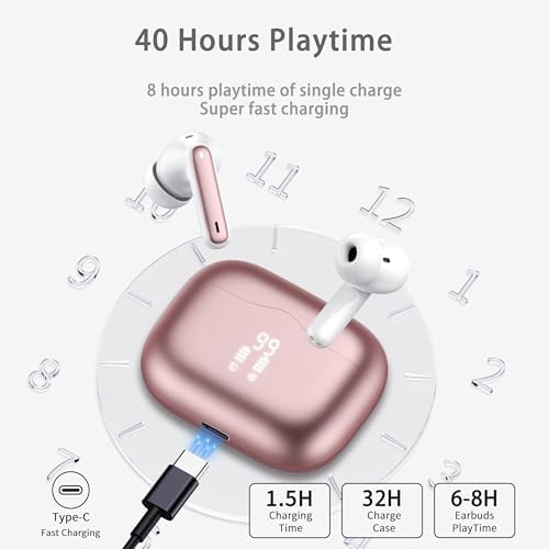Premium Bluetooth 5.3 Wireless Earbuds with Deep Bass and 40-Hour Playtime – IP7 Waterproof In-Ear Headphones Featuring 4 HD Microphones for Crystal-Clear Calls and Ergonomic Comfort – Ideal for Android & i OS Users in Vibrant Green