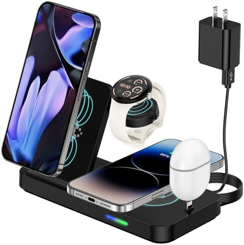 Ultimate 4-in-1 Foldable Wireless Charger for Google Pixel Watch 3/2 and Multi-Device Compatibility – Fast Charging Station for i Phone, Samsung Galaxy, and Pixel Buds with Adjustable Design and Safe Charging Technology – Perfect Travel Companion and Gift Idea for Tech Lovers
