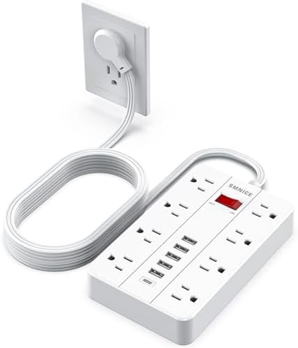 Ultimate Power Strip Surge Protector with USB-C – 8 Spacious Outlets & 6 Fast-Charging USB Ports – 5 ft Wall-Mountable Extension Cord for Phones, Tablets, Laptops, and Multiple Devices – Enhanced Safety & Efficiency for Home and Office Use