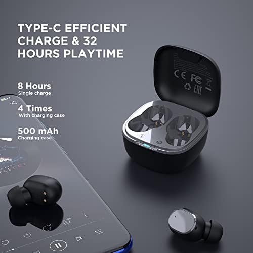 HTC True Wireless Bluetooth Earbuds 2 – Superior ENC Noise Cancellation for Crystal-Clear Calls, IPX5 Waterproof for Active Lifestyles, 32 Hours of Playtime, Integrated Mic & Volume Control for Enhanced Gaming, Running, and Daily Use – Exceptional Sound Quality & Compatibility