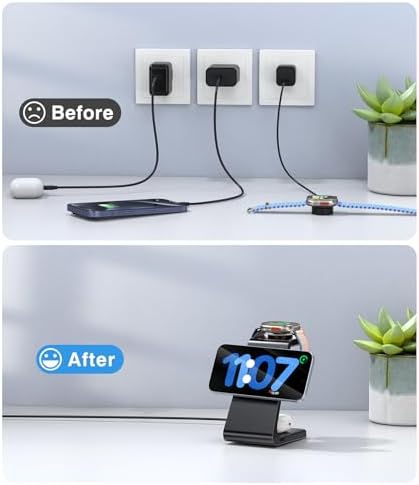 Ultimate 3-in-1 Wireless Charging Hub for Apple Devices: Fast Charging Dock for i Phone 16/15/14/13/12, Apple Watch Series 1-10, and Air Pods Pro with 20 W Adapter – Sleek Bedside Solution for a Clutter-Free Lifestyle
