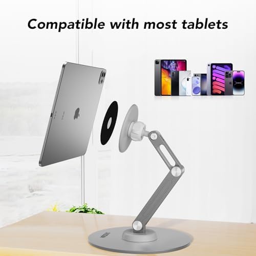 Premium Adjustable Tablet Stand with Magnetic Support – 360° Rotating Metal Holder for i Pad and Tablets – Foldable Multi-Angle Design for Home and Office Use – Sleek Black Finish for Enhanced Compatibility and Stability